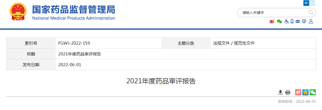 2021年度药品审评报告- 中国药业官方网站